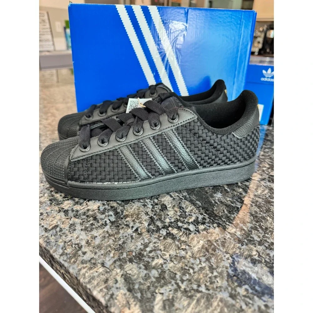 Adidas Superstar II Woven Triple Black Sneakers KI0953 Mens 8 Womens 9